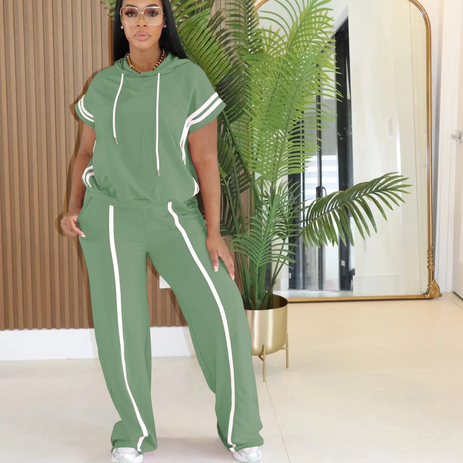 Women's Spring/Summer Hooded Top and Casual Pants Set