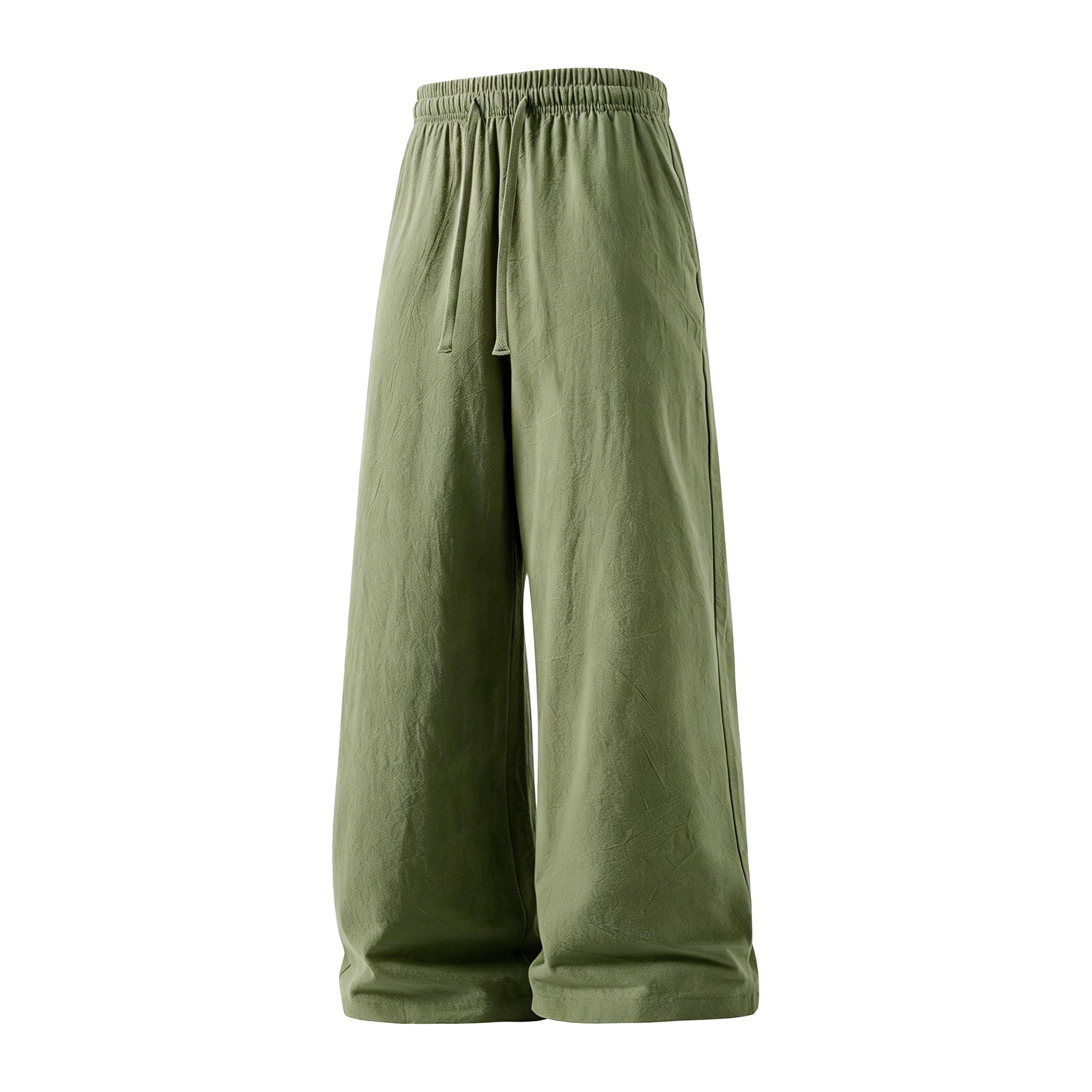 Minimalist Cotton-Linen Pants with Elastic Drawstring Waist