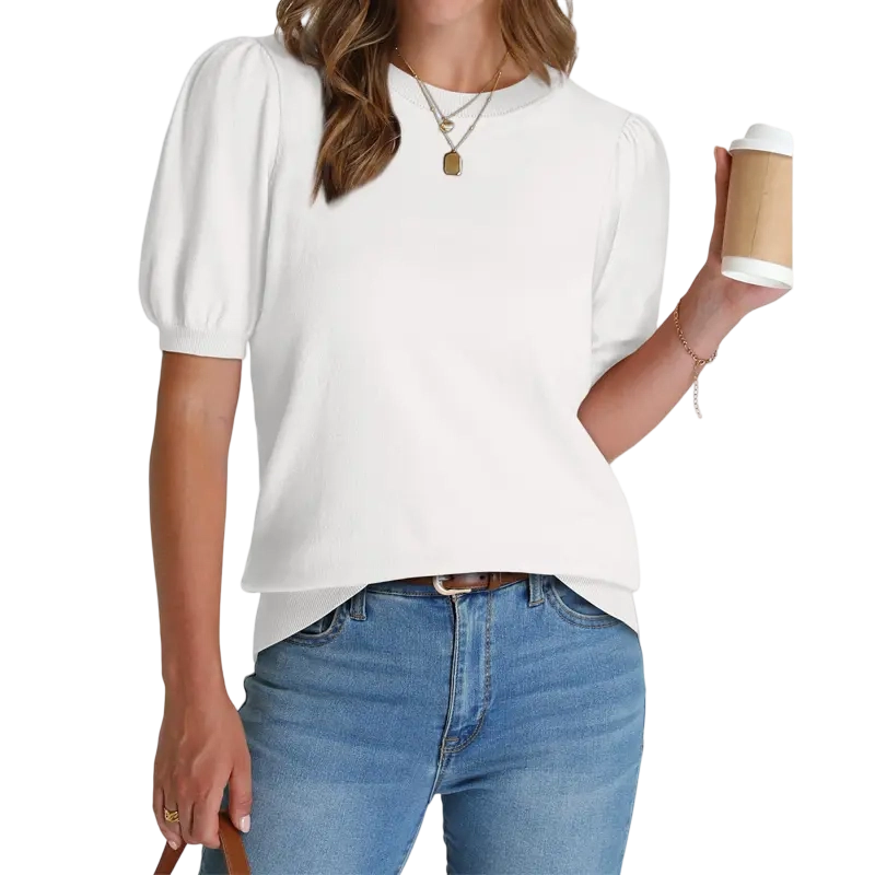 Women's Puff Short Sleeve Lightweight Knit Top Soft Breathable