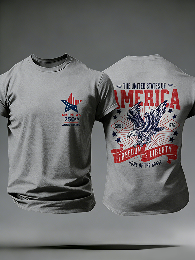 Men'S Casual American Founding Celebration Personalized Printed Round Neck T-Shirt