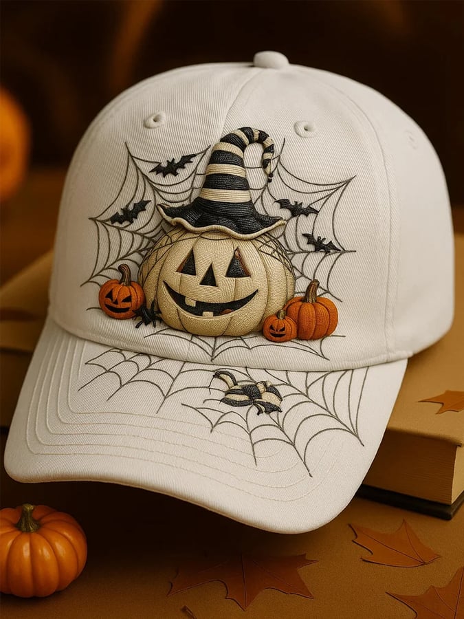 Halloween Pumpkin Spiderweb Print Baseball Cap