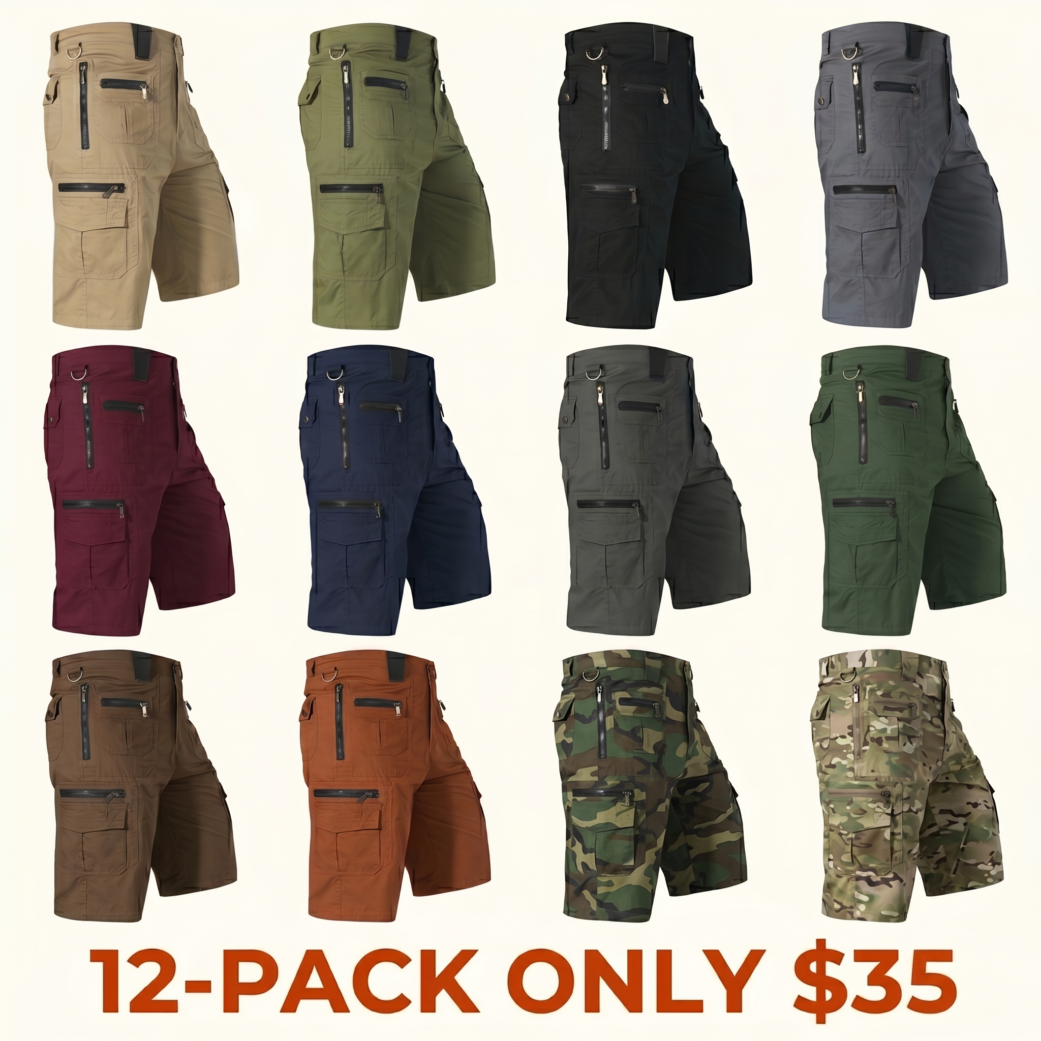 Functional Utility Cargo Shorts: Zippered Pockets for Convenient Carry & Relaxed Daily Style