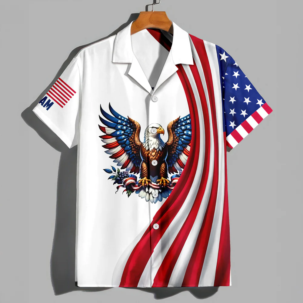 Men'S Casual American Flag Eagle Ribbon Art Printed Shirt