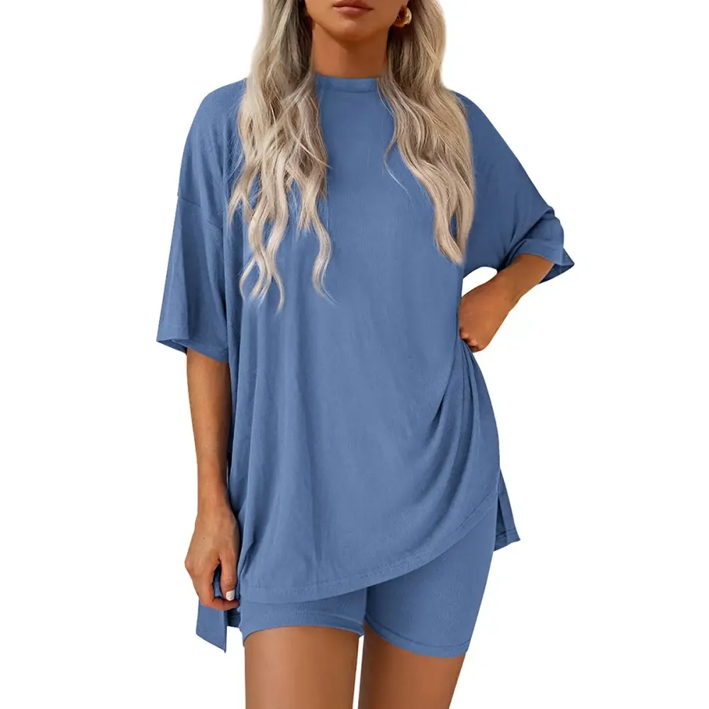 Women’s Summer Crewneck Lounge Set with Biker Shorts