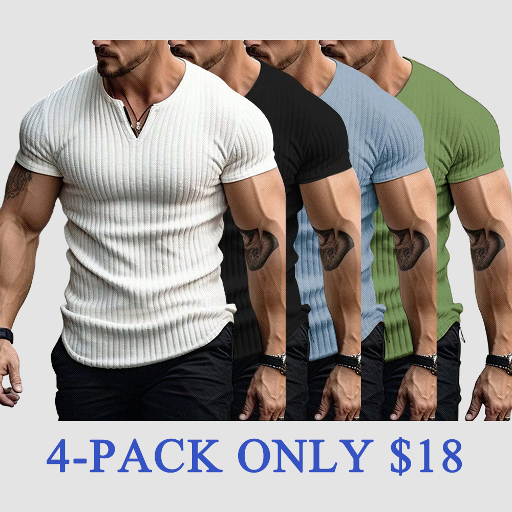 Men's Vertical Striped V-Neck Short Sleeve T-Shirt
