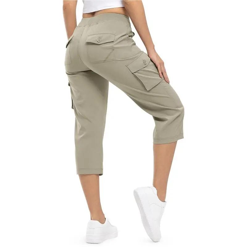 Womens Lightweight Capris Hiking Pants 6 Pockets Quick Dry Cargo Outdoor Trip Loose Shorts