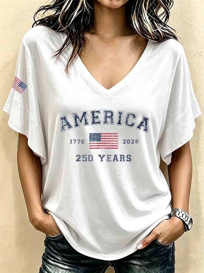 Women's Canada-Print V-Neck Casual T-Shirt