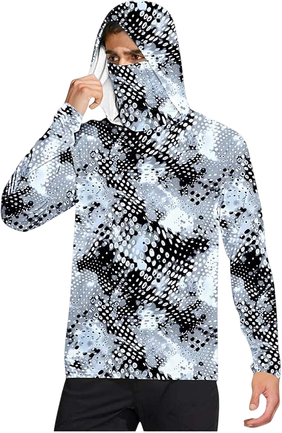 Long Sleeve Sun Shirt Men UPF 50+ Rash Guard Cooling Fishing Hoodies with Mask Casual Summer UV SPF Hiking Blouses