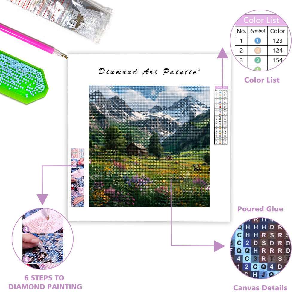 Alpine Meadow with Wildflowers - Diamond Painting