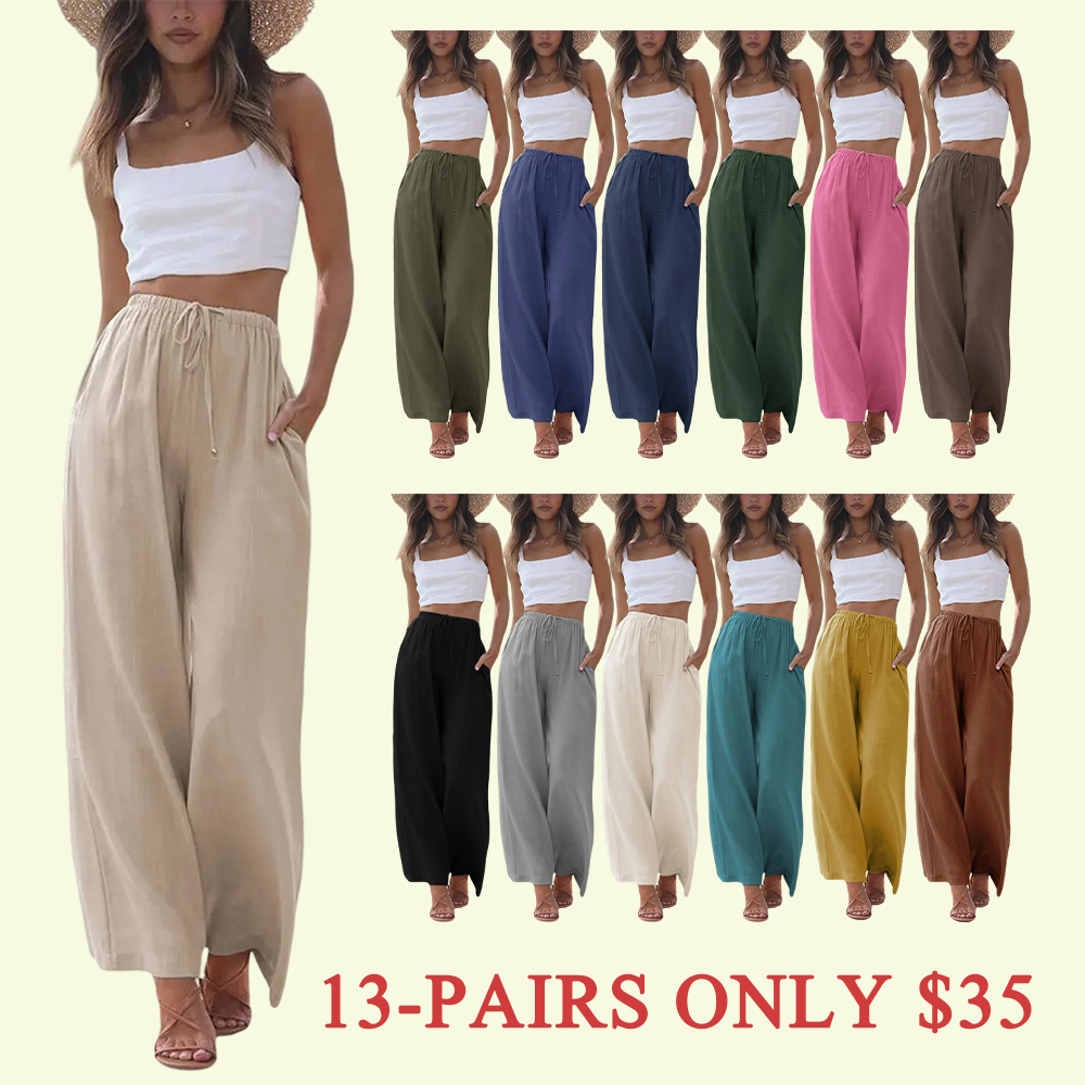 Women's Lightweight Wide Leg Palazzo Pants with Pockets☁️