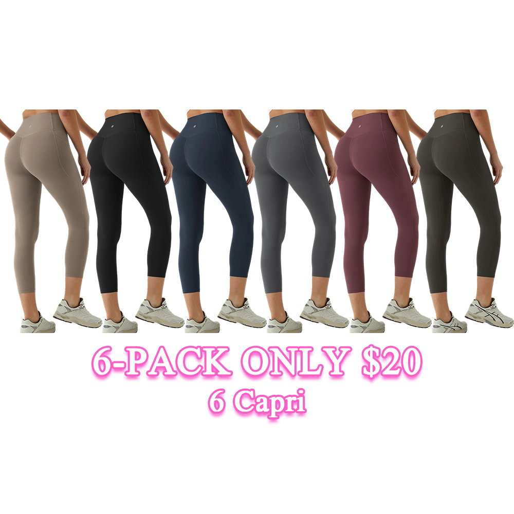 Women’s High Waisted Tummy Control Shaping Capri Leggings with Side Pockets