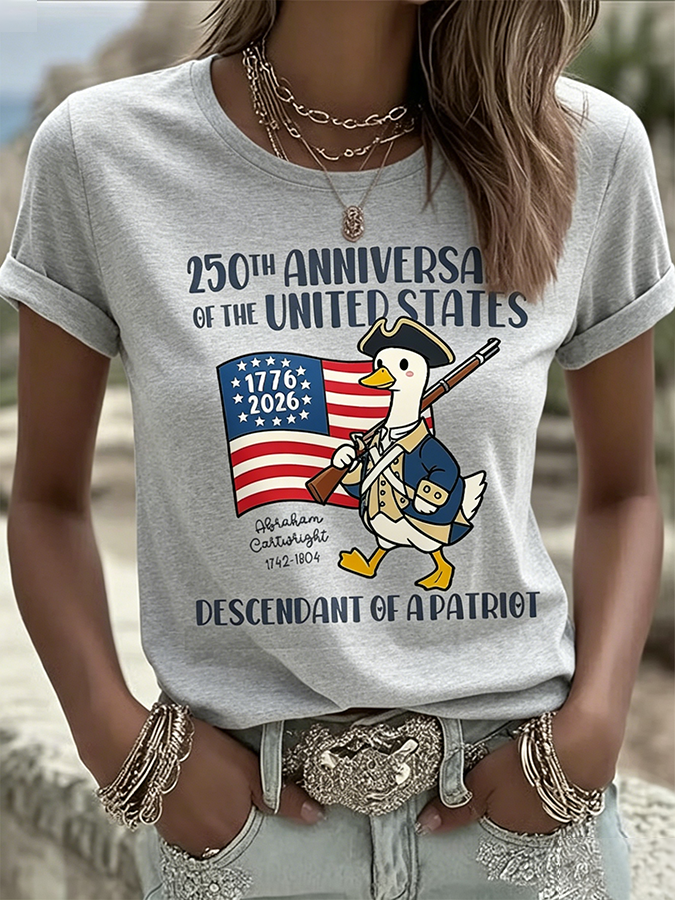 Ladies' Casual 250Th Anniversary Celebration Of The Founding Of The United States, Personalized Printed Round Neck T-Shirt