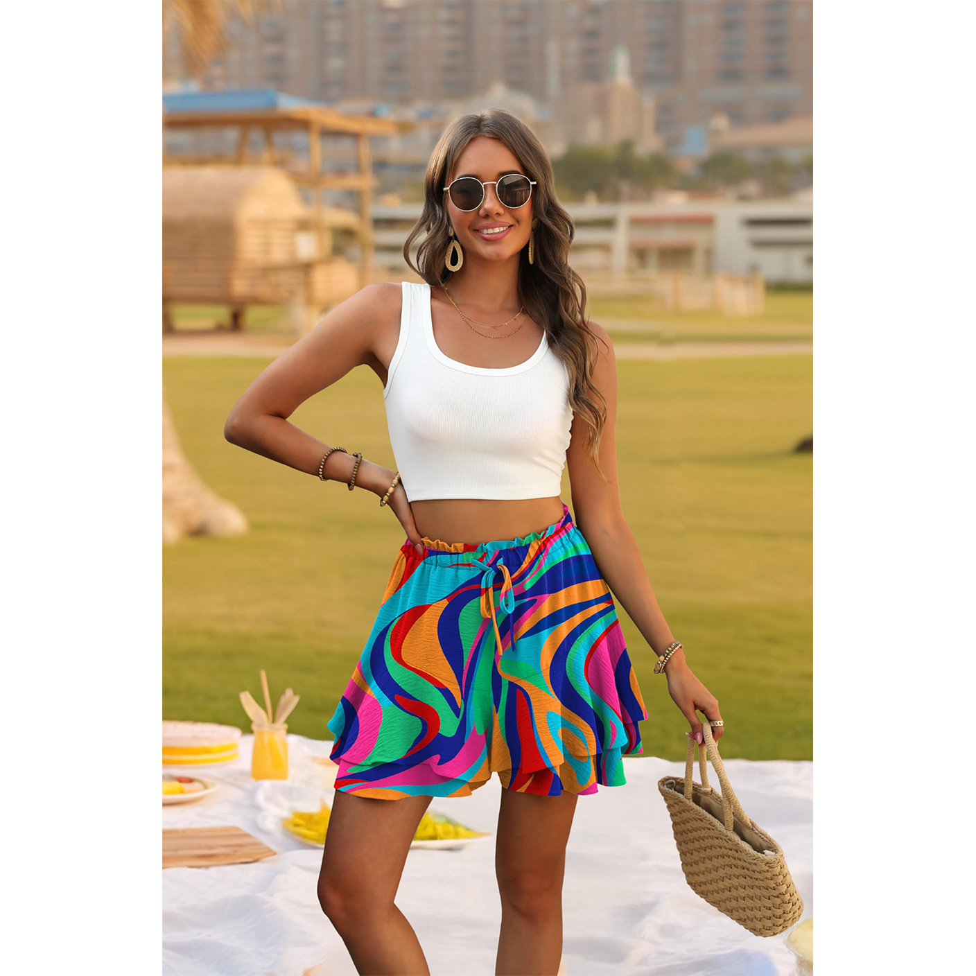 Women's High Waist Butterfly Flowy Skort