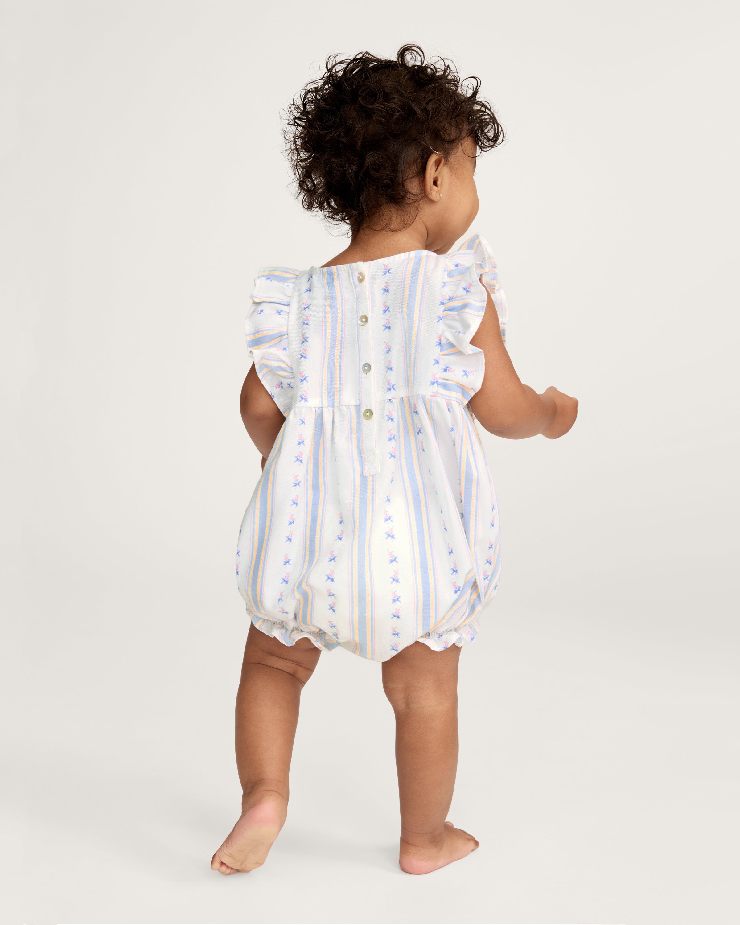 Baby's Twill Ruffled Romper in Cottage Stripe