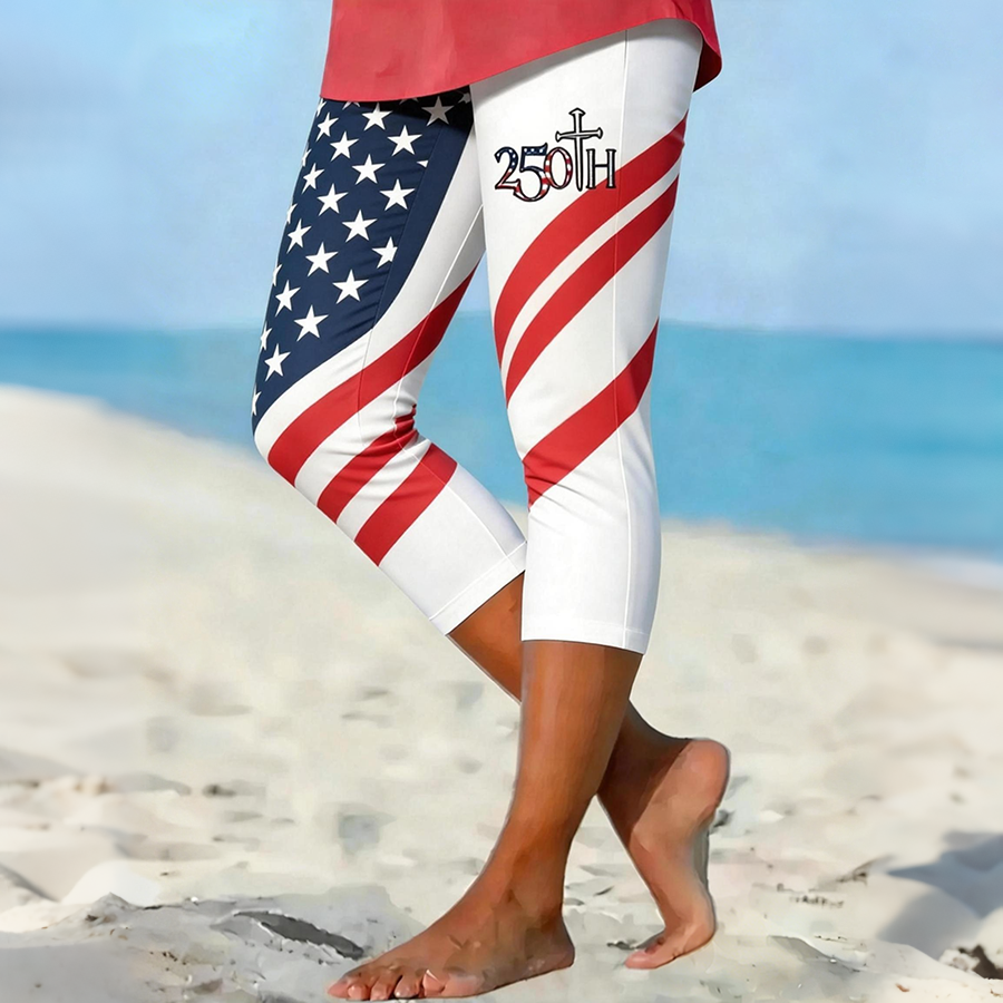 Women's Casual American Flag Art Printed Leggings