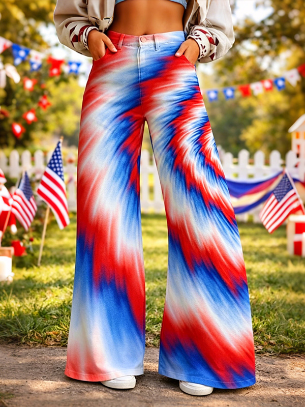 Women's Abstract Stars And Stripes Tie-Dye Print Casual Pants