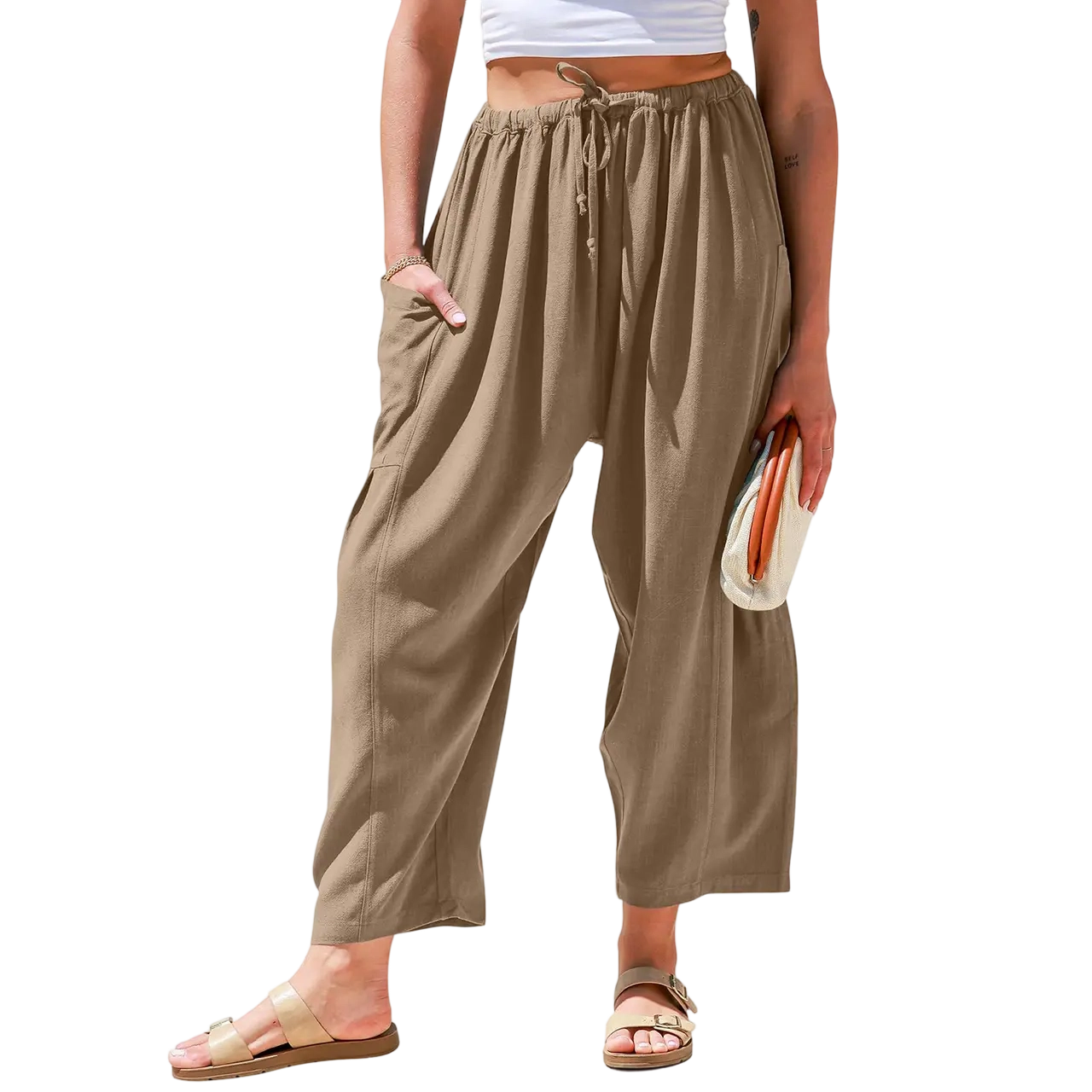 Womens Linen Blend Wide Leg Pants Oversize Casual Loose Fit Beach Palazzo