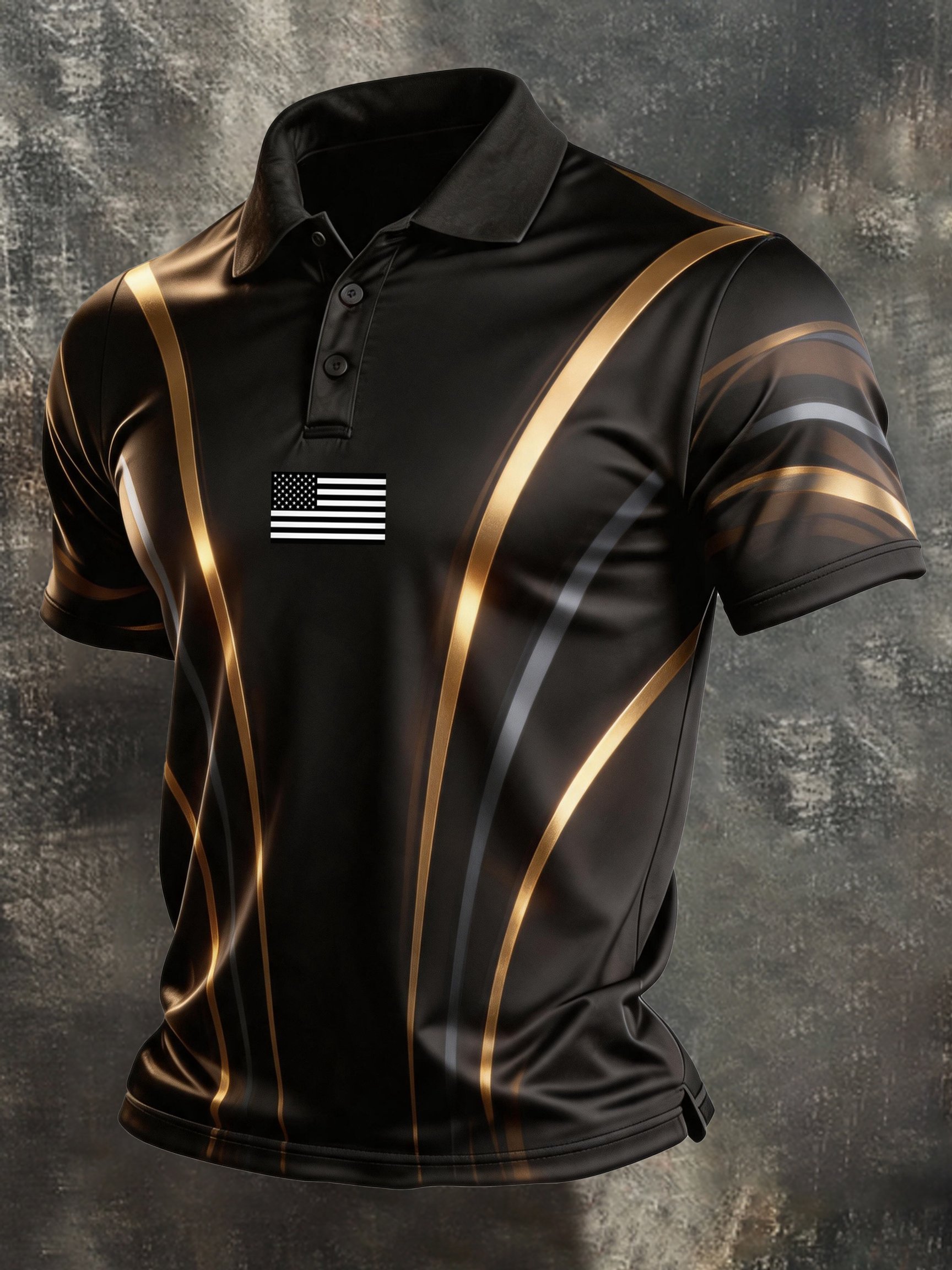Men's Retro Patriotic Color-Block Short-Sleeve Polo Shirt