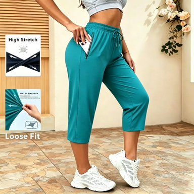 Last Chance Special! 8 Pieces for $24.9, Today Only! Women's Summer Casual Capris – Drawstring Waist with Zippered Pockets, Quick-Dry Athletic Pants for Running & Outdoor Sports