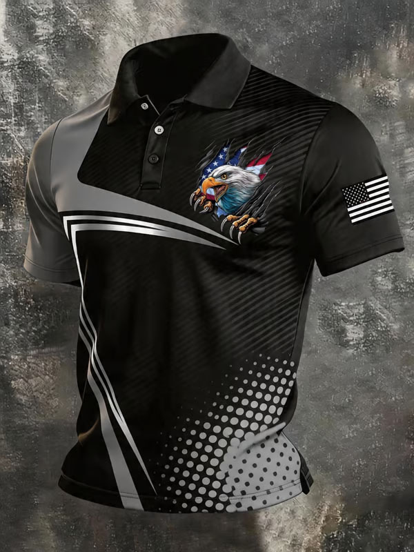 Men's Retro Patriot Color Block Polo Collar Short Sleeve