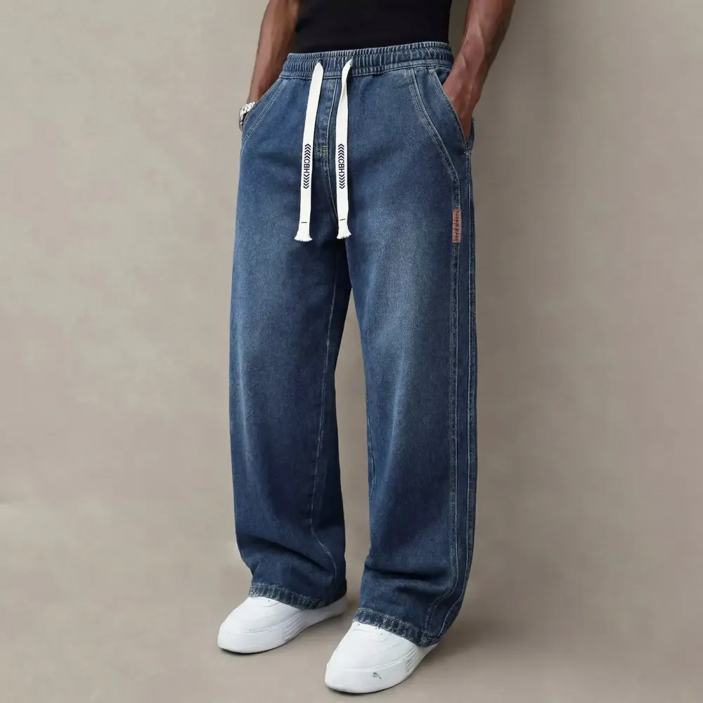 Men’s Stretch Denim Jeans — Vintage Washed Straight-Leg Fit