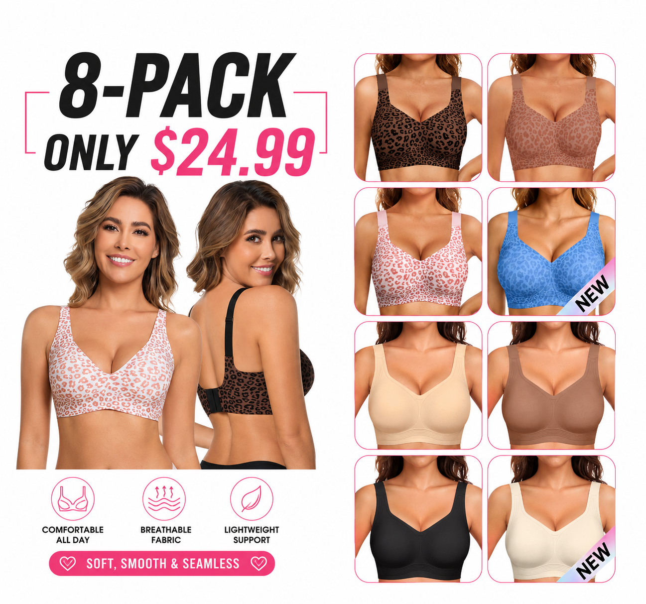 Women’s Wireless Push-Up Deep V Seamless Comfort Bra