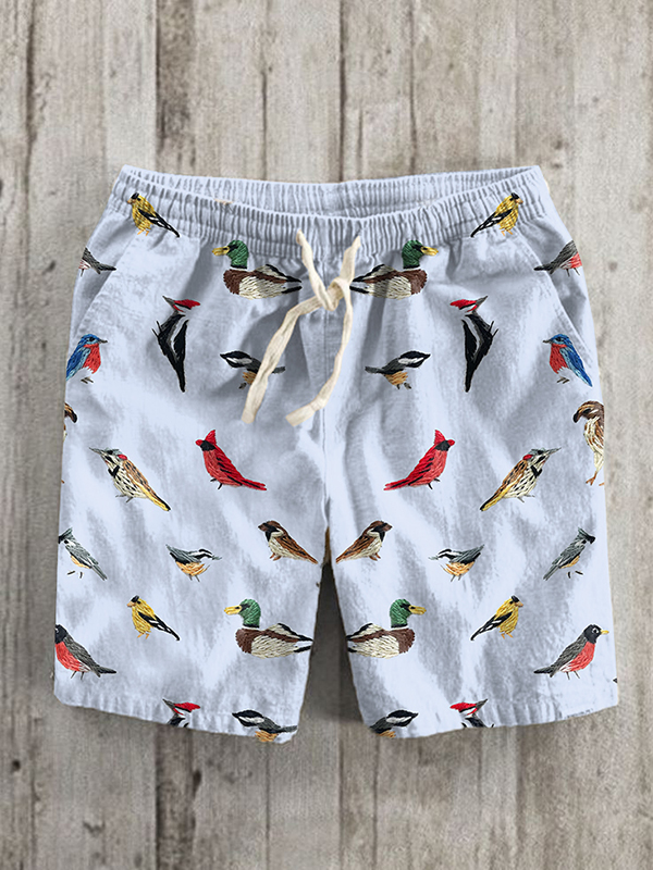Men's Cute Bird Collector Art Print Casual Shorts