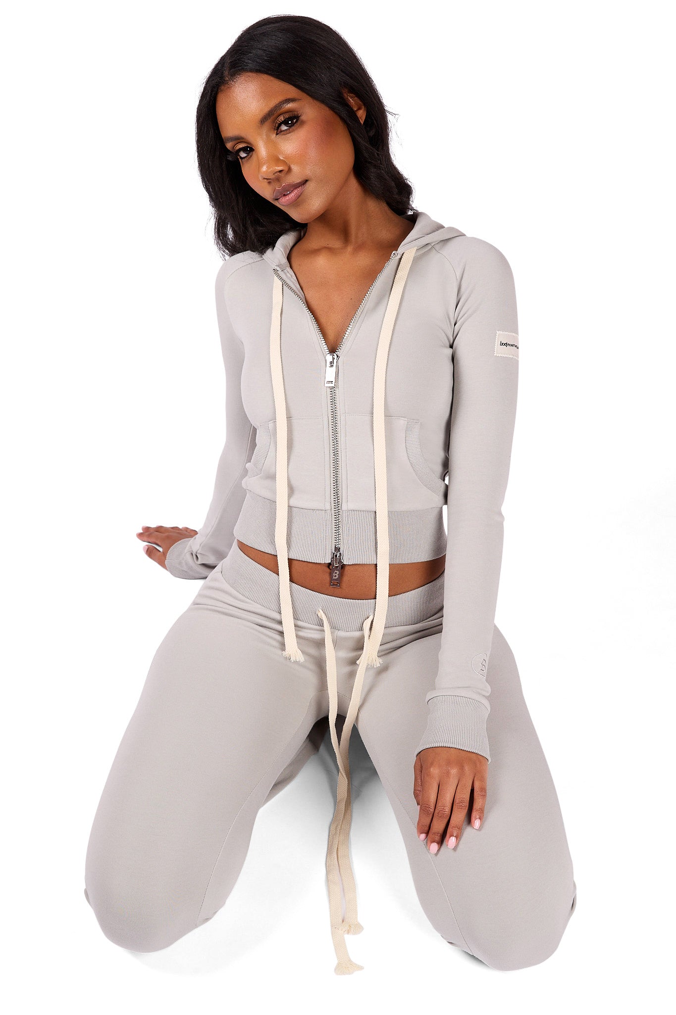 BODY KNITWEAR ZIP HOODIE (PALE GREY)