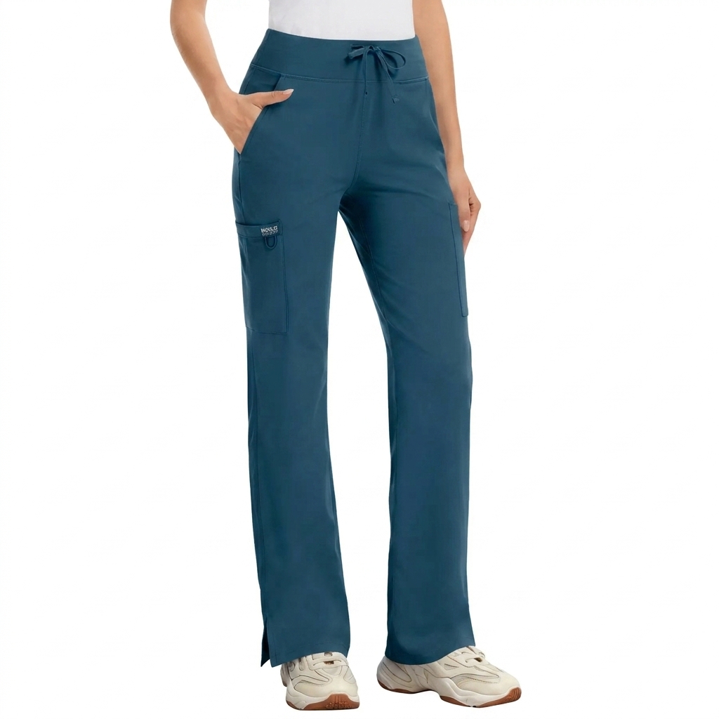 Women's Stretch Scrub Set - V-Neck Top & High Rise Yoga Waist Pants with Pockets