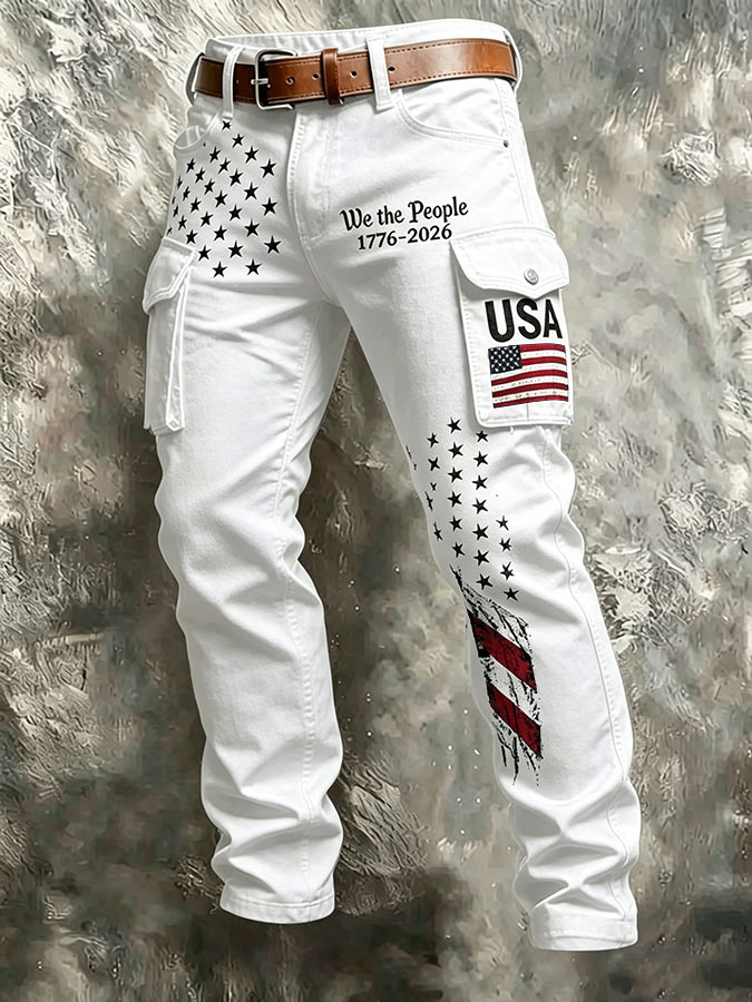 Men'S Casual American Flag Printed Workwear Pants