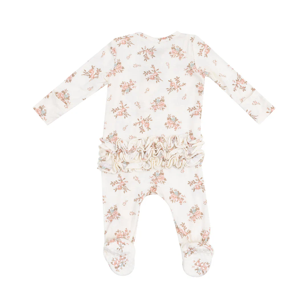 2 WAY ZIPPER RUFFLE BACK FOOTIE - VINTAGE ROSEBUDS