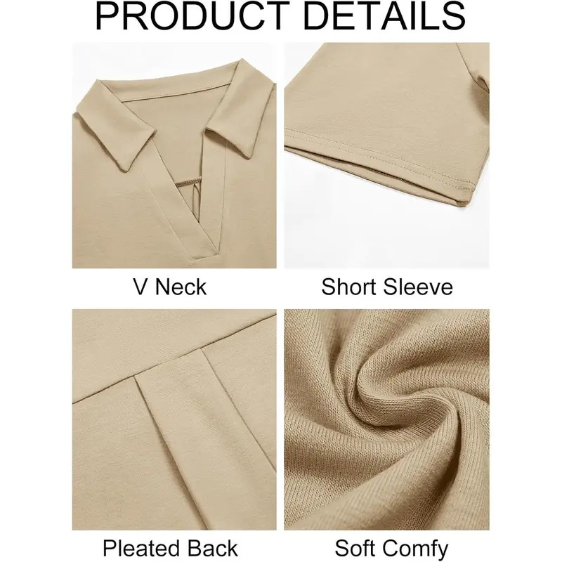 Women's Short-Sleeve Slim-Fit Lightweight Polyester V-Neck Polo Shirt