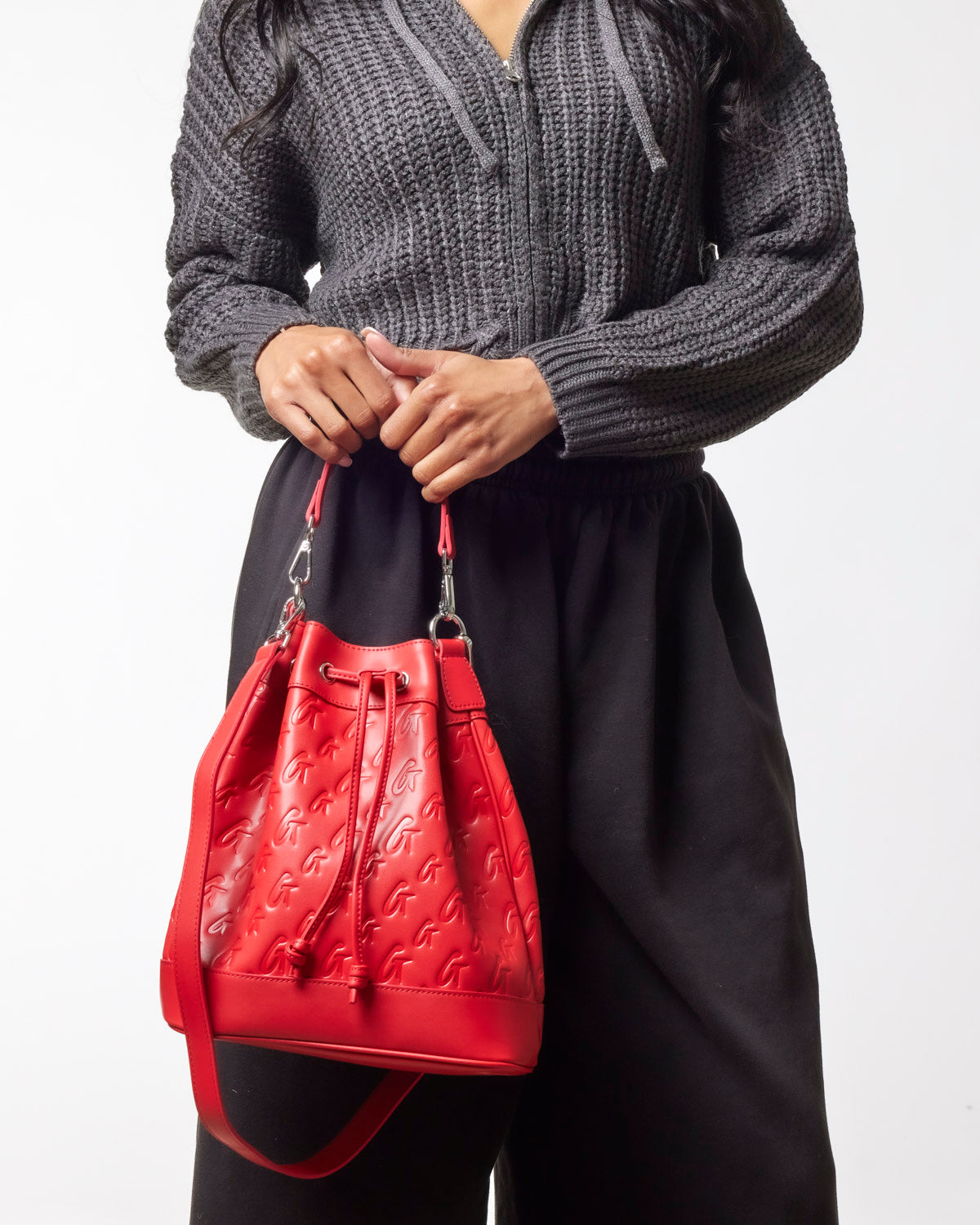 LARGE MONOGRAM BUCKET BAG - RED