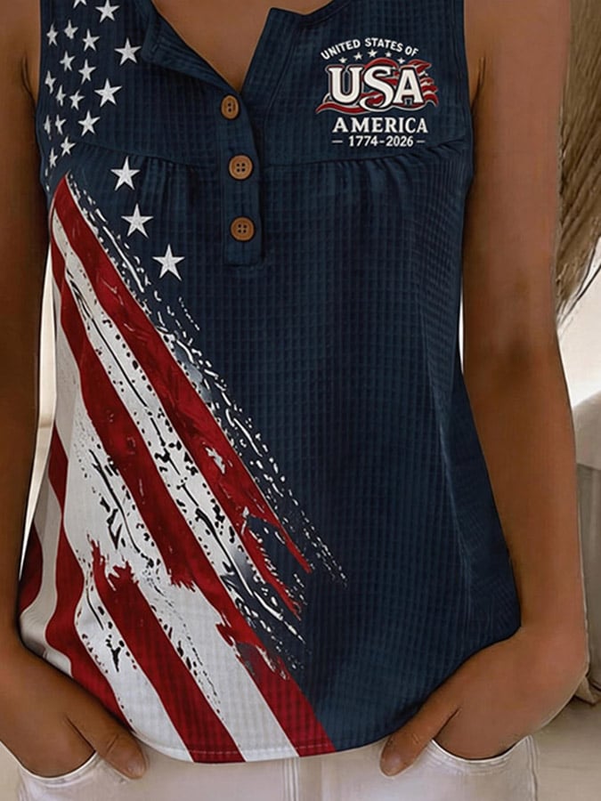 Women's Independence Day Print Waffle-Knit Top