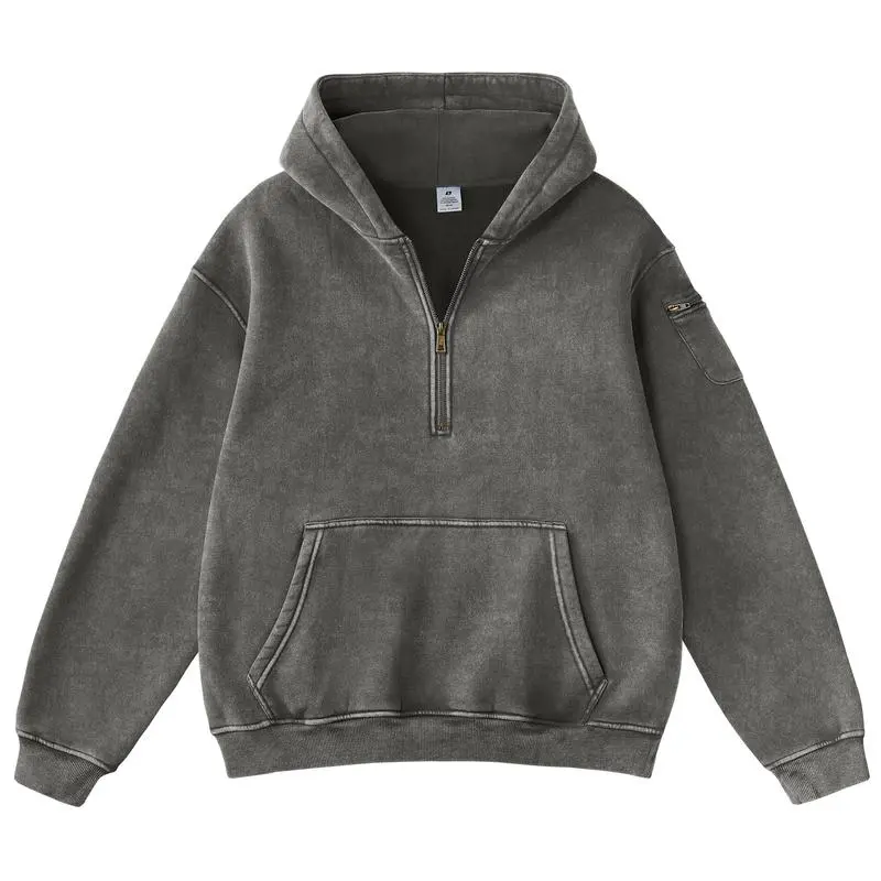 Retro fleece half-zip unisex hoodie