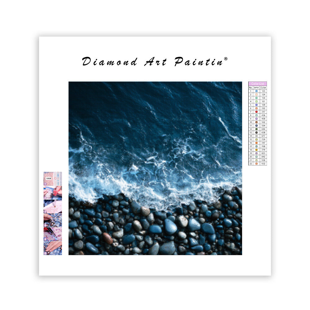 Minimalist Deep Blue Ocean Waves - Diamond Painting