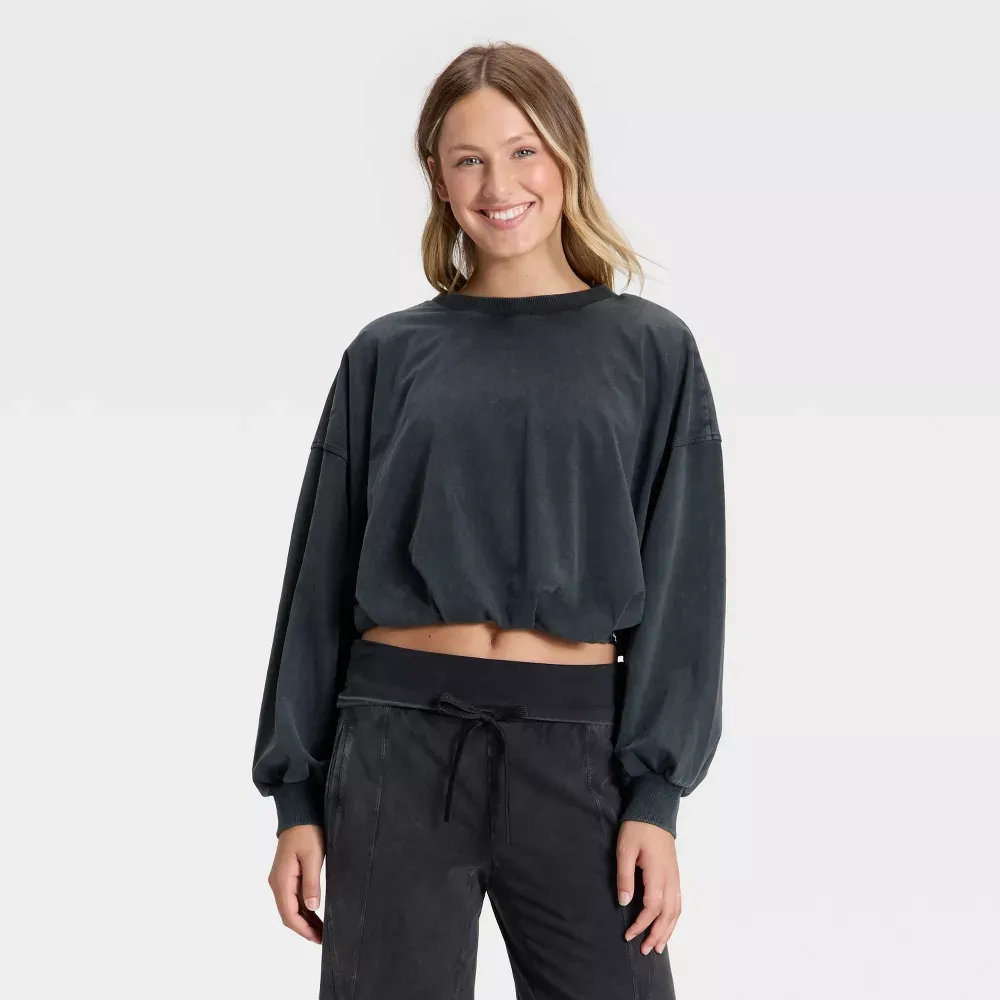 Women's Bubble Hem Long Sleeve Top & Wide Leg Pants Set