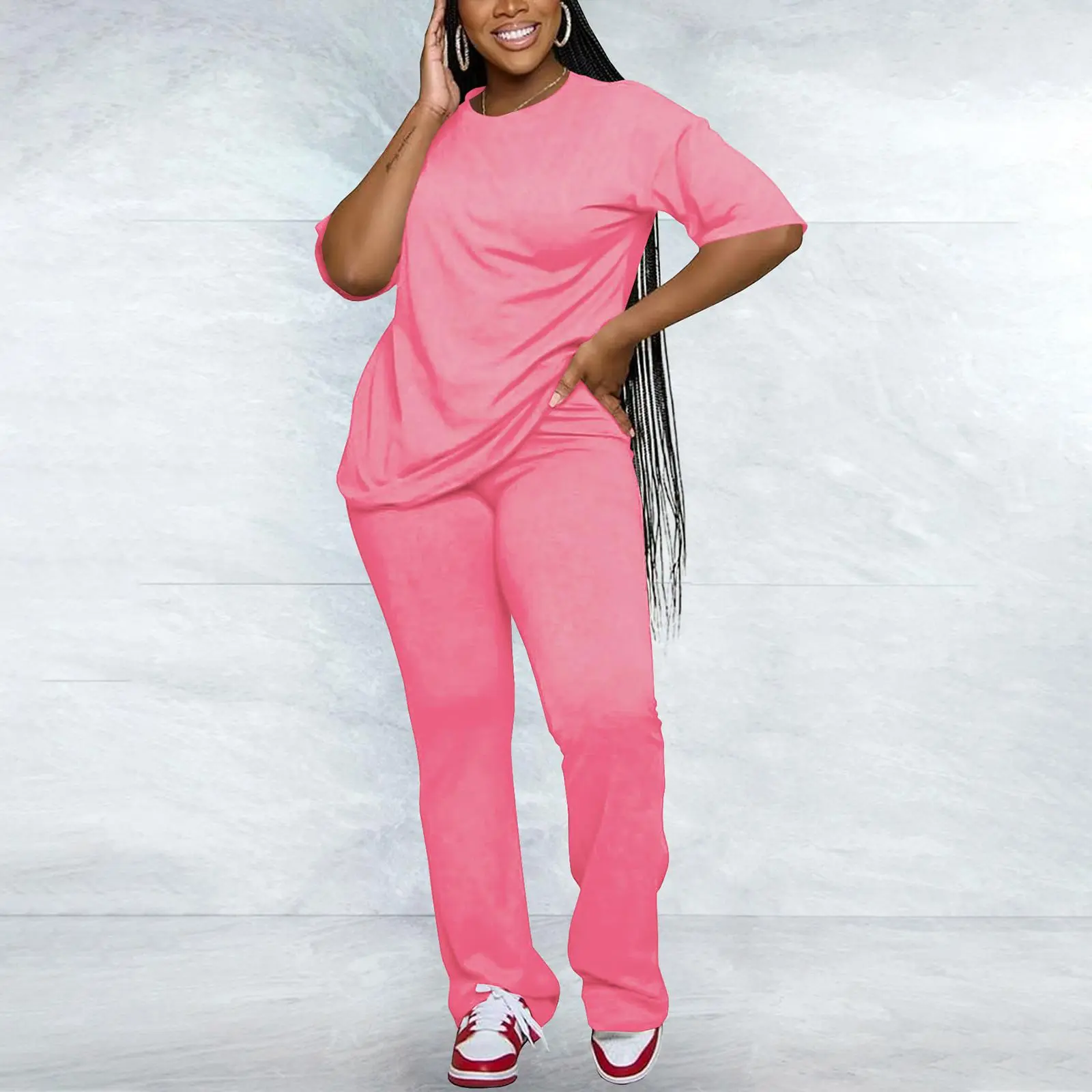 Women's Solid Drop Shoulder Tee & Pants Two-piece Set