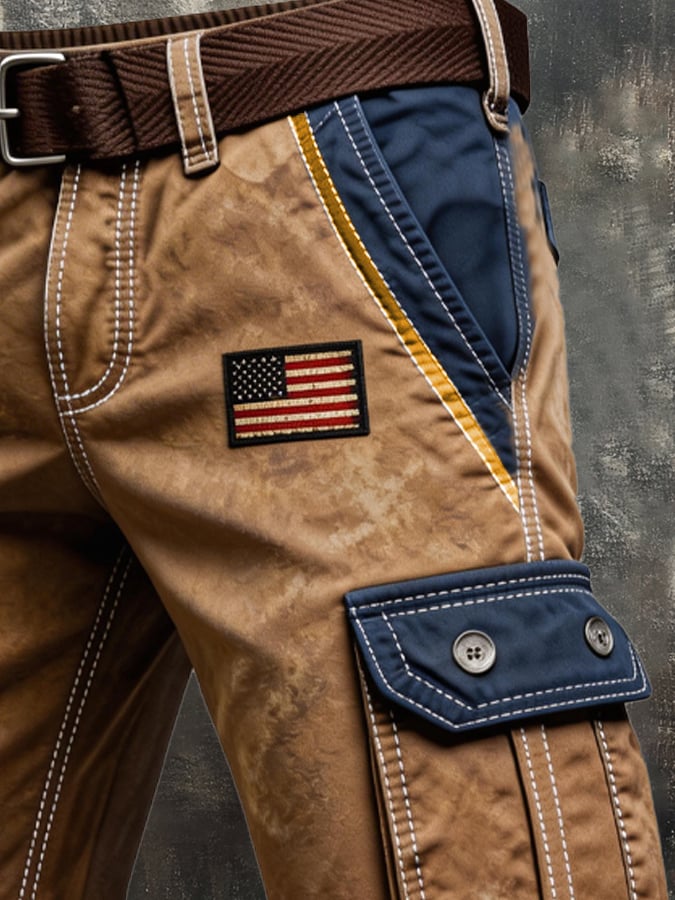Men's Retro Color Block Patriot Pocket Cargo Shorts
