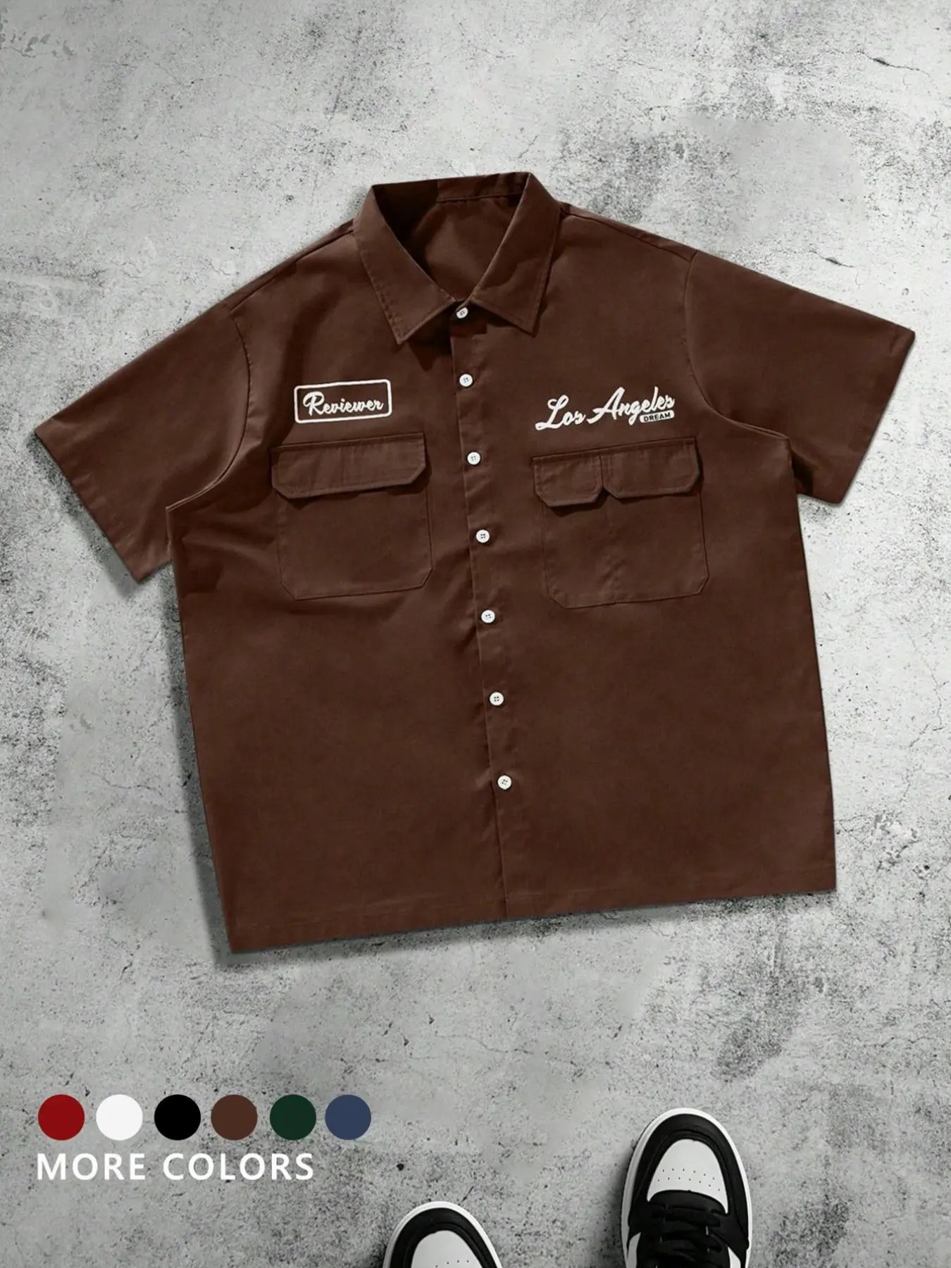 Men's Plus Size Casual Loose Fit Work Shirt, Button Front, Square Short Sleeve, Multiple Pockets, Urban Style, Perfect Gift