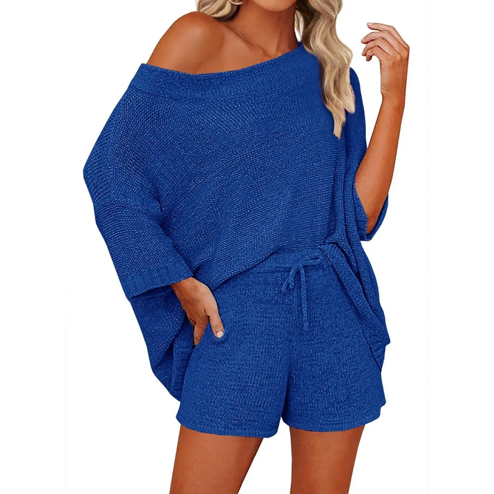 🔥LAST DAY SALE 90% OFF💕Cozy Vibes Off-Shoulder Knit Top & Shorts Lounge Set