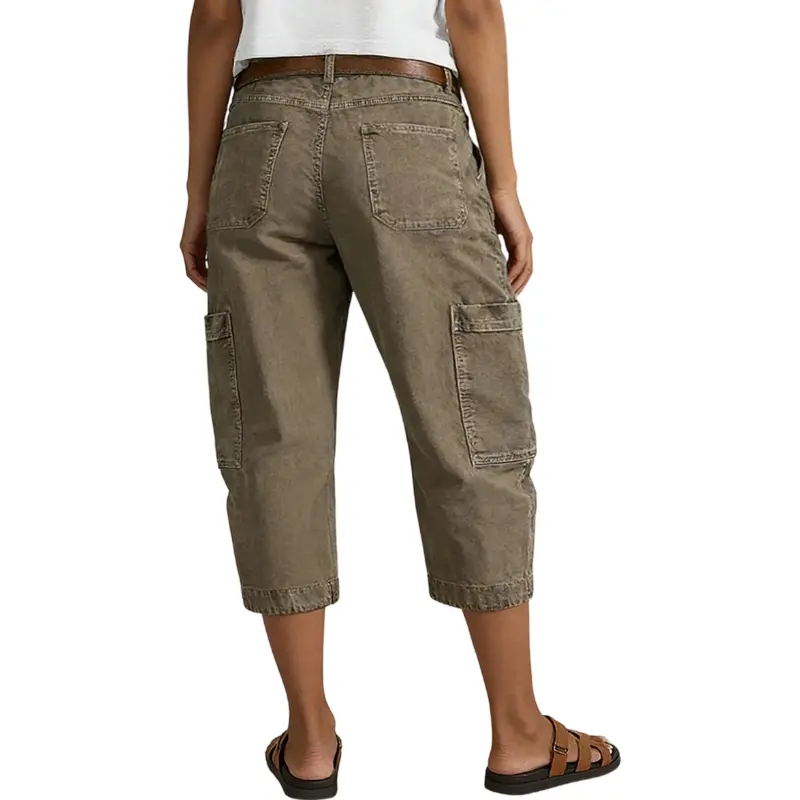 Patch Pocket Seam Front Mid Rise Straight Leg Capri Pants Womenswear Stretchy 18.9