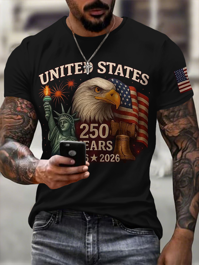 Men's American Flag Commemorative 250th Anniversary Classic Pattern Short Sleeve T-shirt