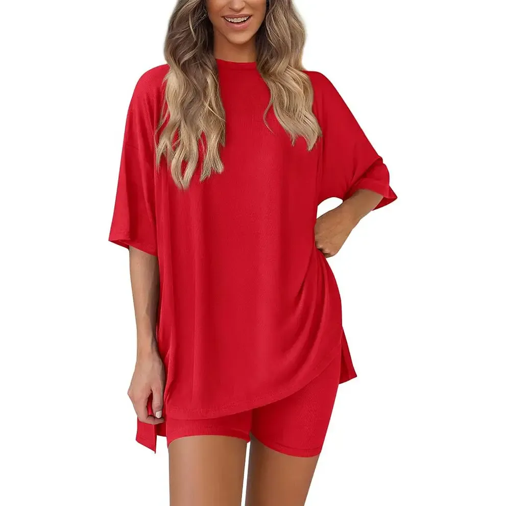 🔥Women’s Oversized Lounge Set-Breathable Crewneck Top & Pocket Shorts