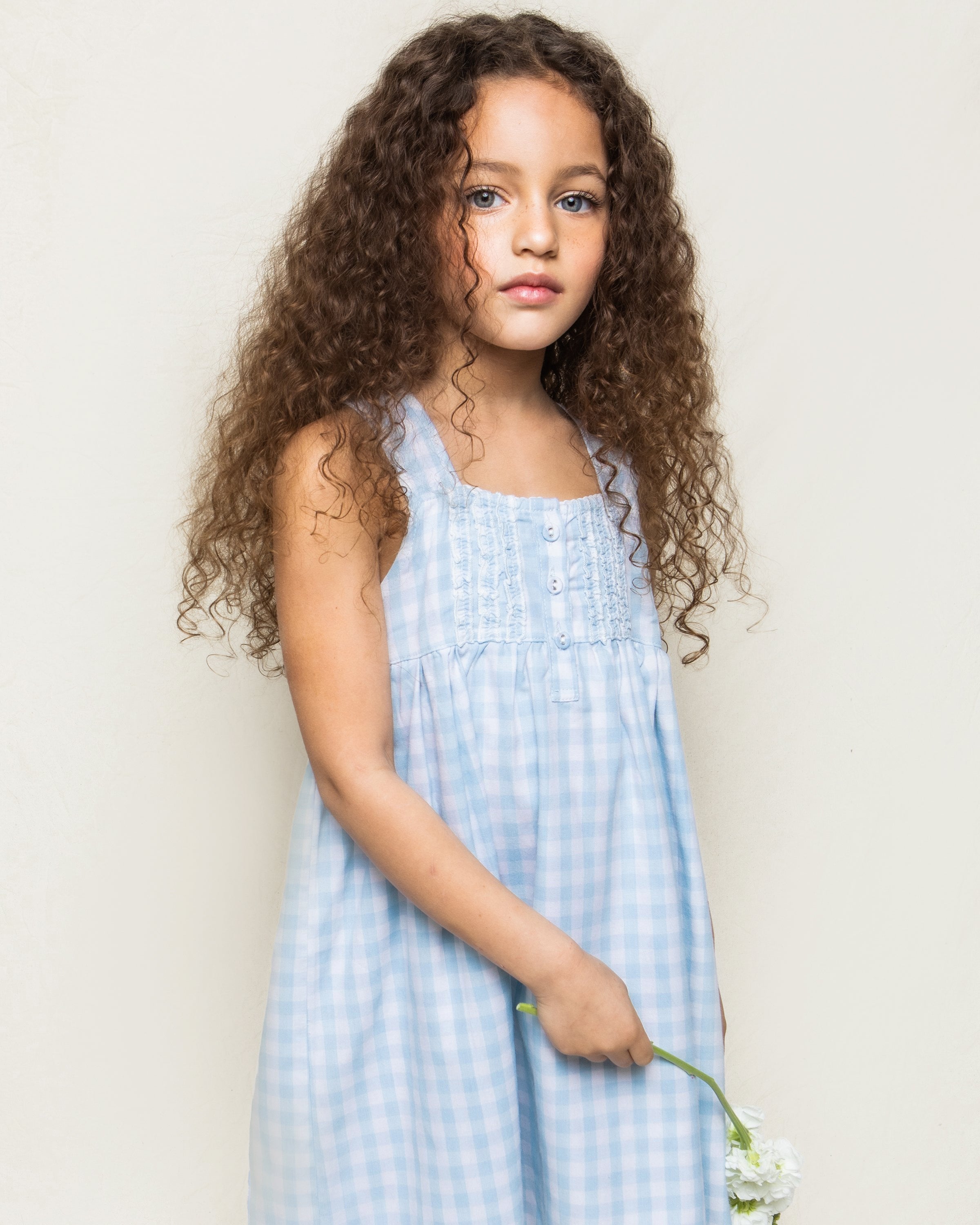 Girl's Twill Charlotte Nightgown in Light Blue Gingham