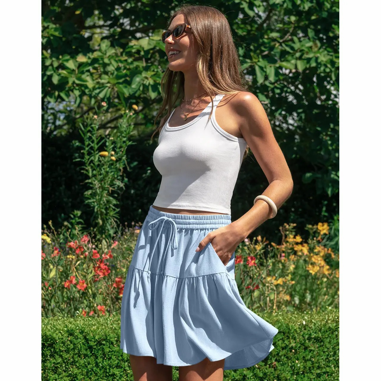 Women’s Linen-Blend Wide Leg Drawstring Summer Shorts