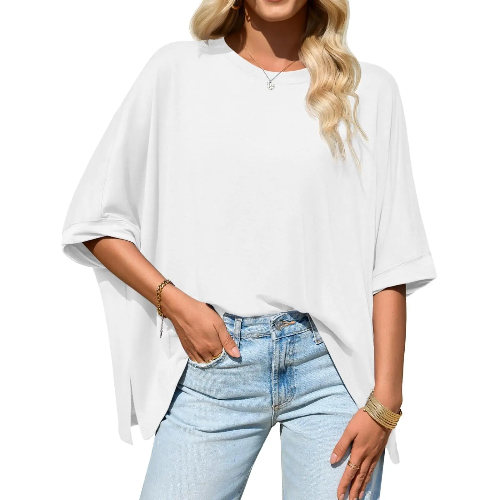Oversized Batwing Asymmetrical Hem Tee