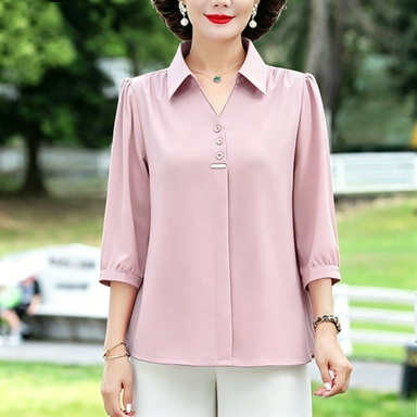 Women's 3/4 Sleeve Shirt Elegant Polo Collar Solid Color Blouse