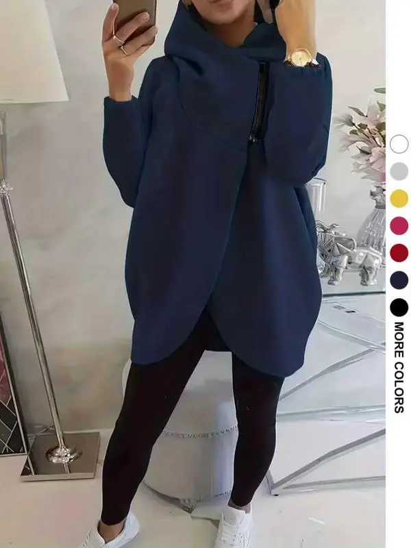 Women's Fleece Hoodie with Stylish Asymmetrical Hemline
