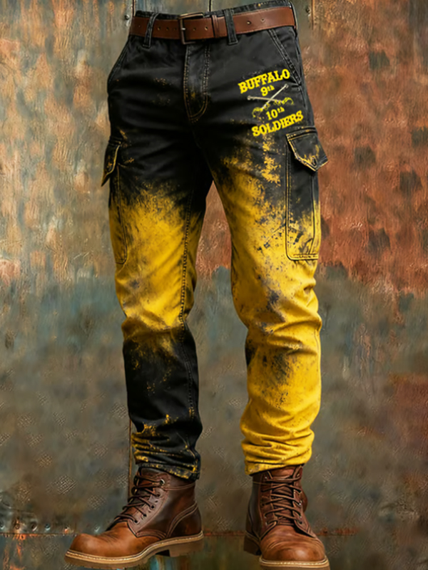 Men's Buffalo 9th 10th Soldiers Gradient Art Western Style Print Casual Pants